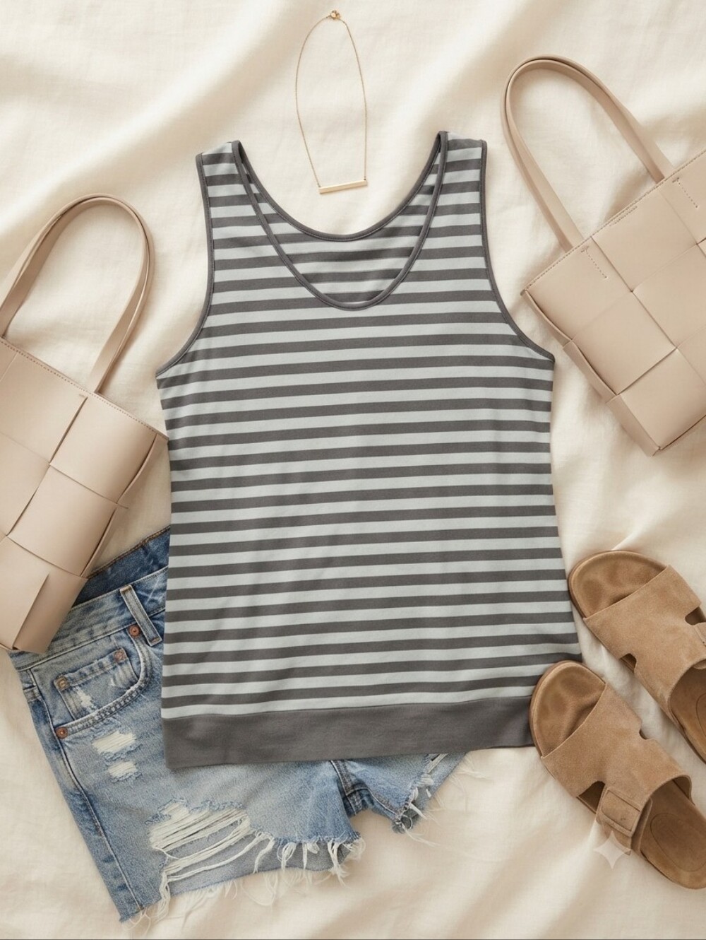 Smartwool 100% Merino Wool Gray Stripe Sleeveless Tank Top
